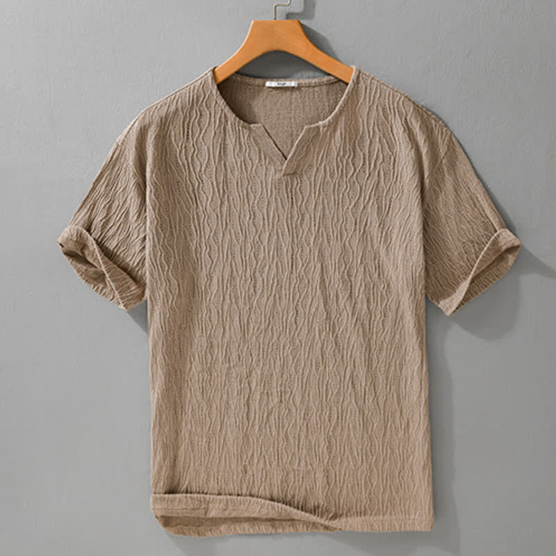 Buddha Stones Summer Casual Minimalist Solid V-Neck Men's Short Sleeve T-Shirts - image 6