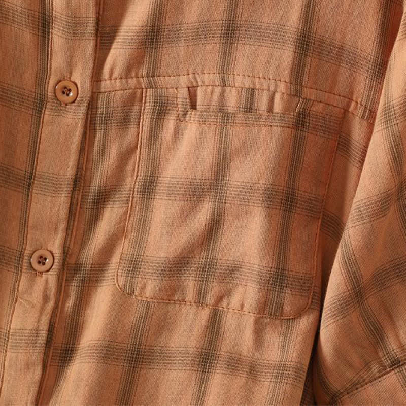 Buddha Stones Summer Casual Vintage Plaid Women's Short Sleeve Shirts With Patch Pocket - image 15