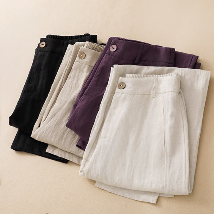 Buddha Stones Summer Casual Button-Up Solid Zipper Design Ankle Pants Women's Harem Pants With Pocket - image 18