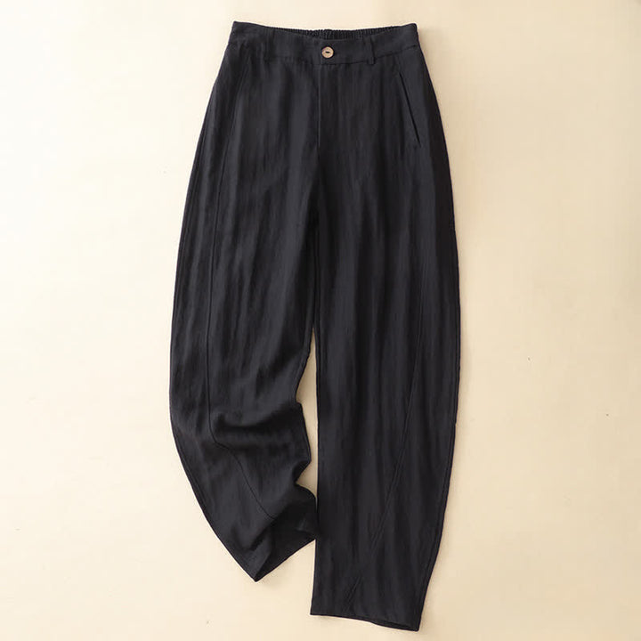 Buddha Stones Summer Casual Button-Up Solid Zipper Design Ankle Pants Women's Harem Pants With Pocket - Black - US8-10, UK/AU12-14, EU40-42 (2XL) - image 5