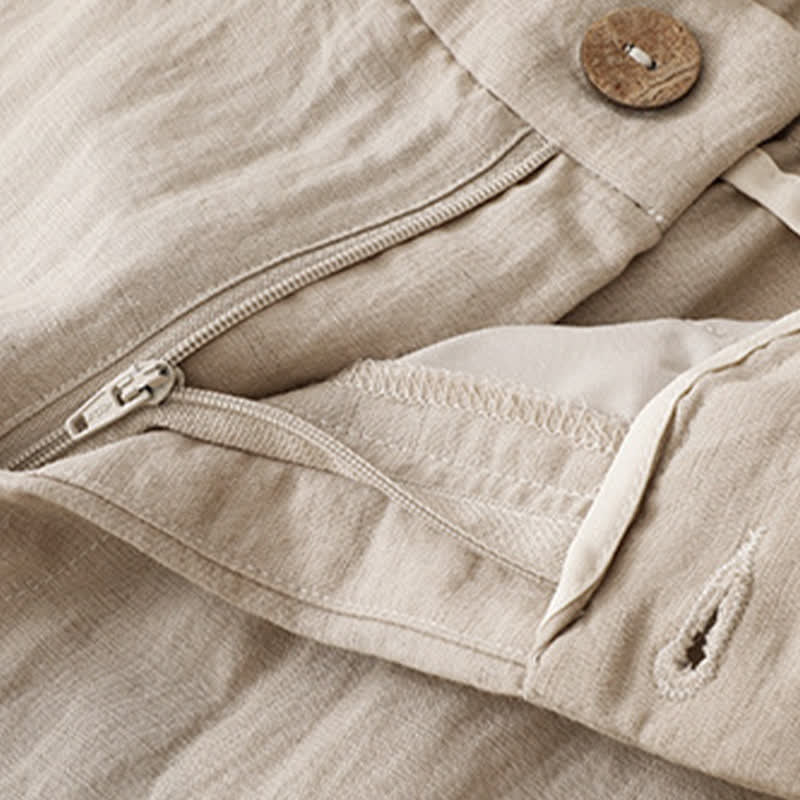 Buddha Stones Summer Casual Button-Up Solid Zipper Design Ankle Pants Women's Harem Pants With Pocket - image 12