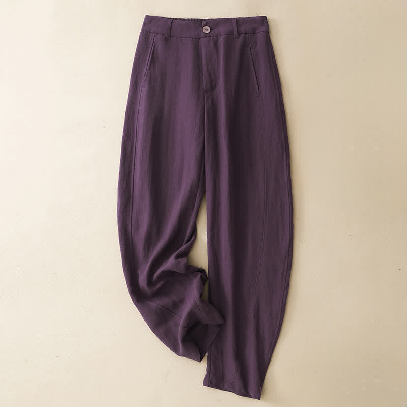 Buddha Stones Summer Casual Button-Up Solid Zipper Design Ankle Pants Women's Harem Pants With Pocket - RebeccaPurple - US8-10, UK/AU12-14, EU40-42 (2XL) - image 0