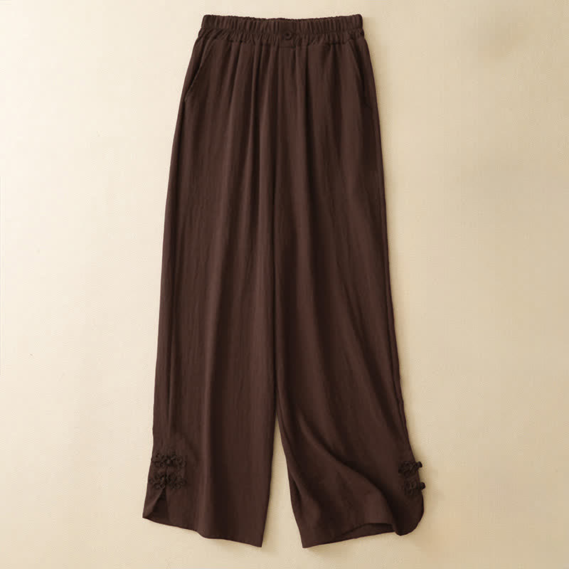 Buddha Stones Summer Casual Embroidery Solid Cropped Pants Women's Harem Pants With Pocket - SaddleBrown - US8-10, UK/AU12-14, EU40-42 (2XL) - image 15