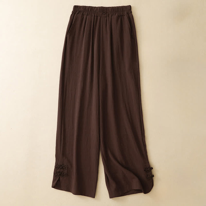 Buddha Stones Summer Casual Embroidery Solid Cropped Pants Women's Harem Pants With Pocket - SaddleBrown - US8-10, UK/AU12-14, EU40-42 (2XL) - image 15