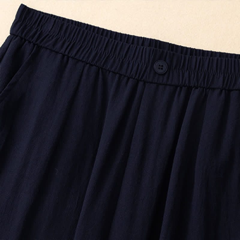 Buddha Stones Summer Casual Embroidery Solid Cropped Pants Women's Harem Pants With Pocket - image 11