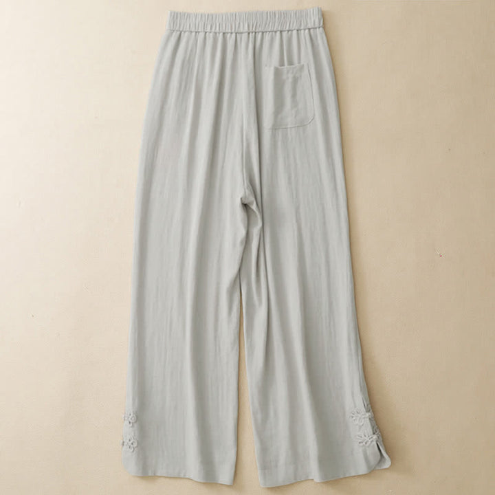 Buddha Stones Summer Casual Embroidery Solid Cropped Pants Women's Harem Pants With Pocket - image 2