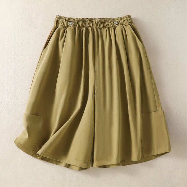 Buddha Stones Summer Casual Minimalist Solid Women's Shorts With Pocket - DarkKhaki - US8-10, UK/AU12-14, EU40-42 (2XL) - image 15