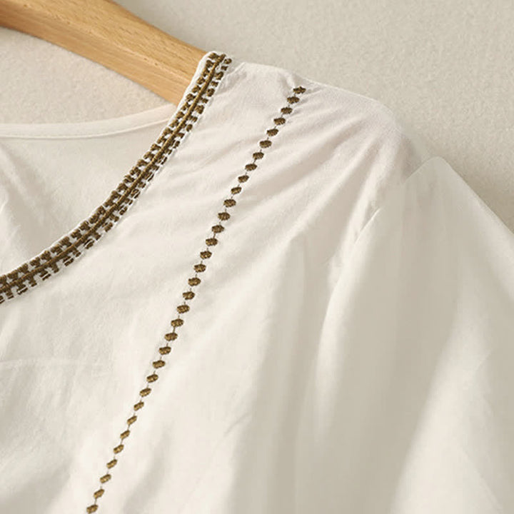 Buddha Stones Summer Boho Casual Button-up Solid Ruffle Bell Sleeve Women's Short Sleeve Shirts - image 19