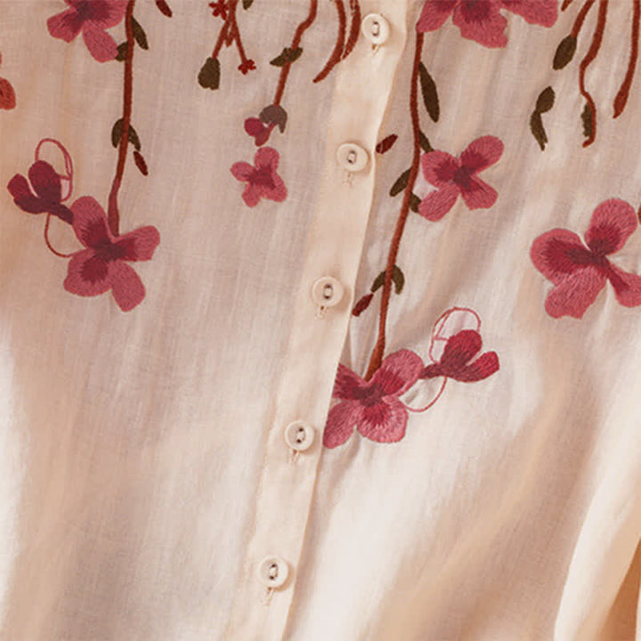 Buddha Stones Summer Vintage Embroidery Floral Women's Short Sleeve Shirts - image 4
