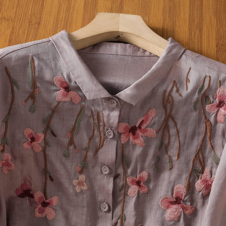 Buddha Stones Summer Vintage Embroidery Floral Women's Short Sleeve Shirts - image 20