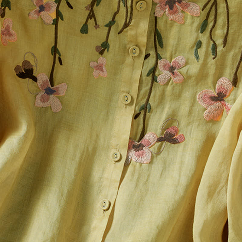 Buddha Stones Summer Vintage Embroidery Floral Women's Short Sleeve Shirts - image 15