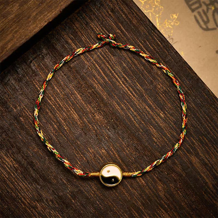 Buddha Stones Hand-Woven Yin Yang Colorful Thin Cord String Protection Braided Bracelet - 19cm - image 0