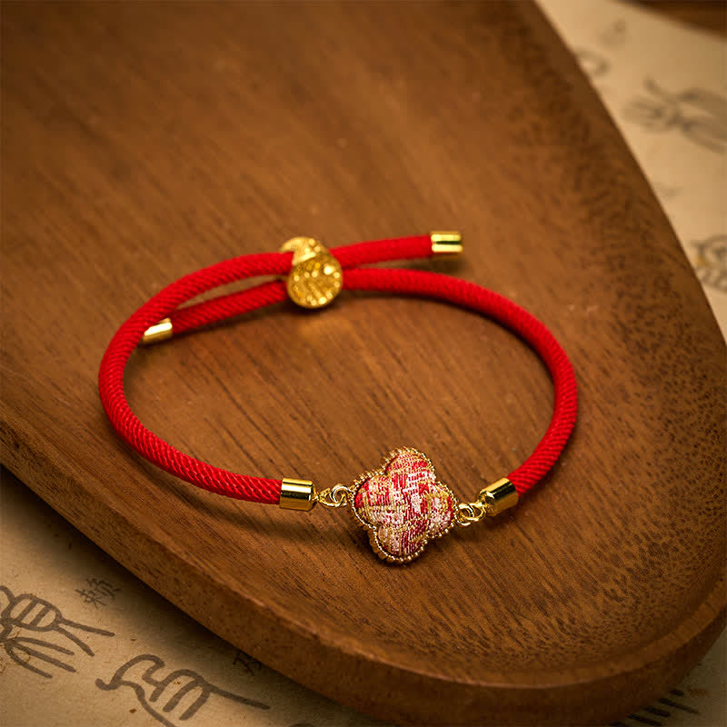Buddha Stones Red String Song Brocade Four-leaf Clover Luck Bracelet - image 1