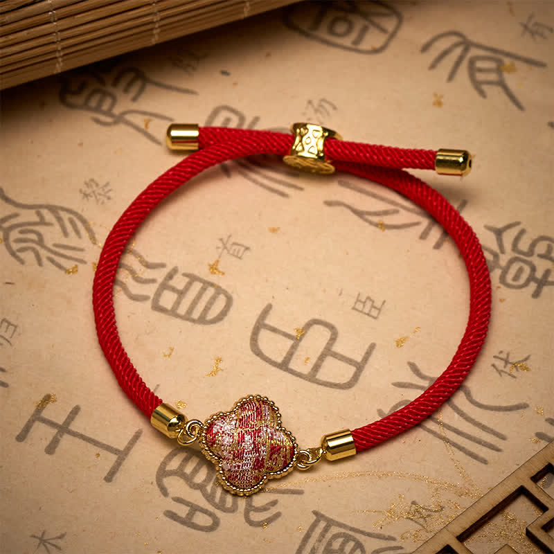 Buddha Stones Red String Song Brocade Four-leaf Clover Luck Bracelet - image 2