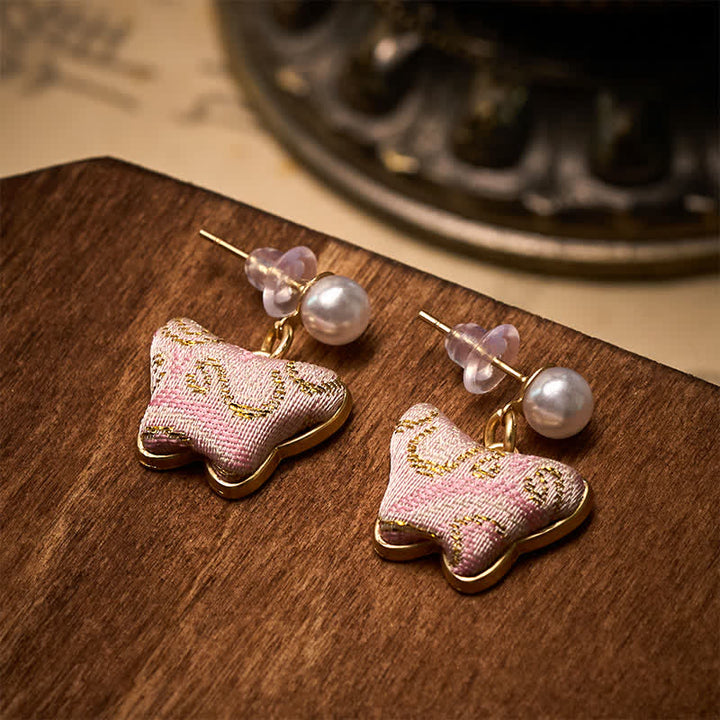 Buddha Stones Song Brocade Pearl Butterfly Vintage Love Chinese Style Earrings - image 3