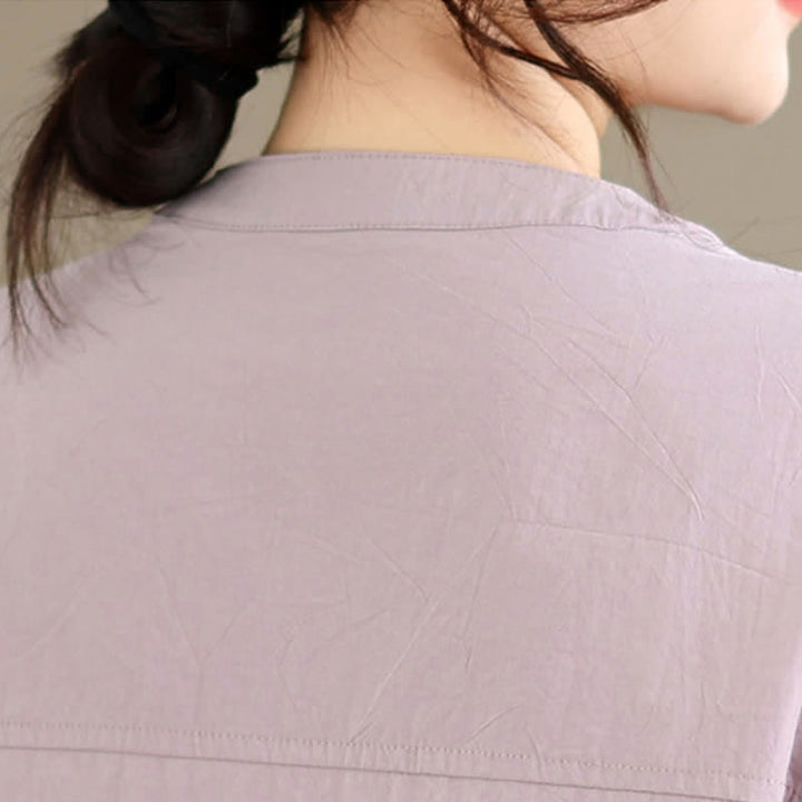 Buddha Stones Summer Casual Minimalist Embroidery Snails Button-Up Geometric Women's Short Sleeve Shirts - image 6