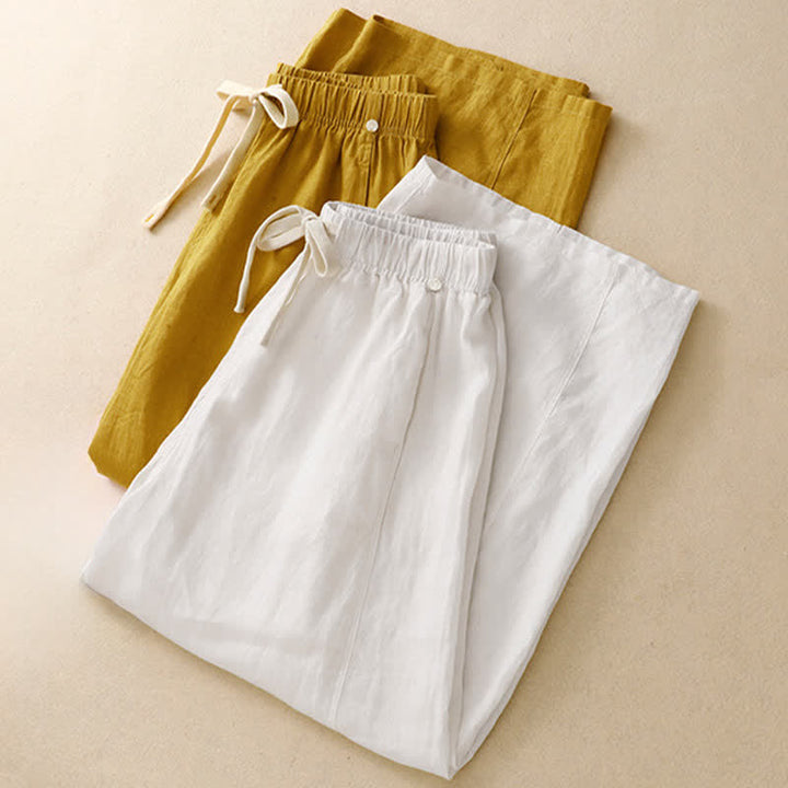 Buddha Stones Summer Casual Minimalist Drawstring Solid Ankle Pants Women's Straight Leg Pants With Pocket - image 7