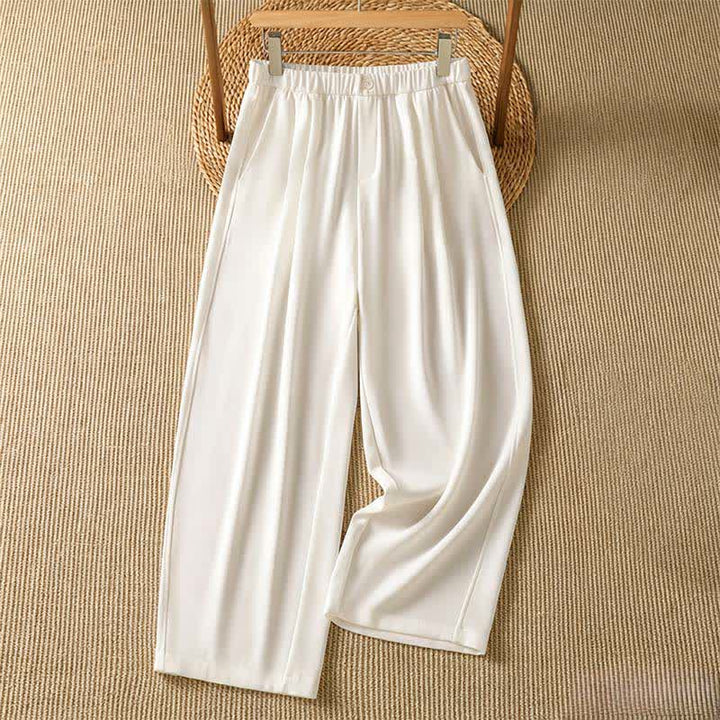 Buddha Stones Summer Casual Minimalist Solid Cropped Pants Women's Harem Pants With Pocket - Ivory - US8-10, UK/AU12-14, EU40-42 (2XL) - image 13