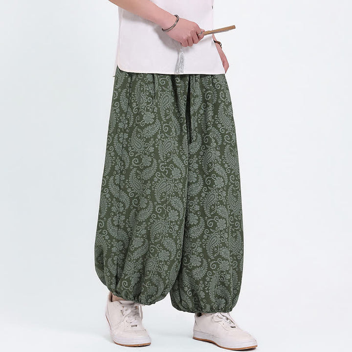 Buddha Stones Summer Boho Casual Drawstring Paisley Capri Pants Men's Harem Pants With Pocket - image 3