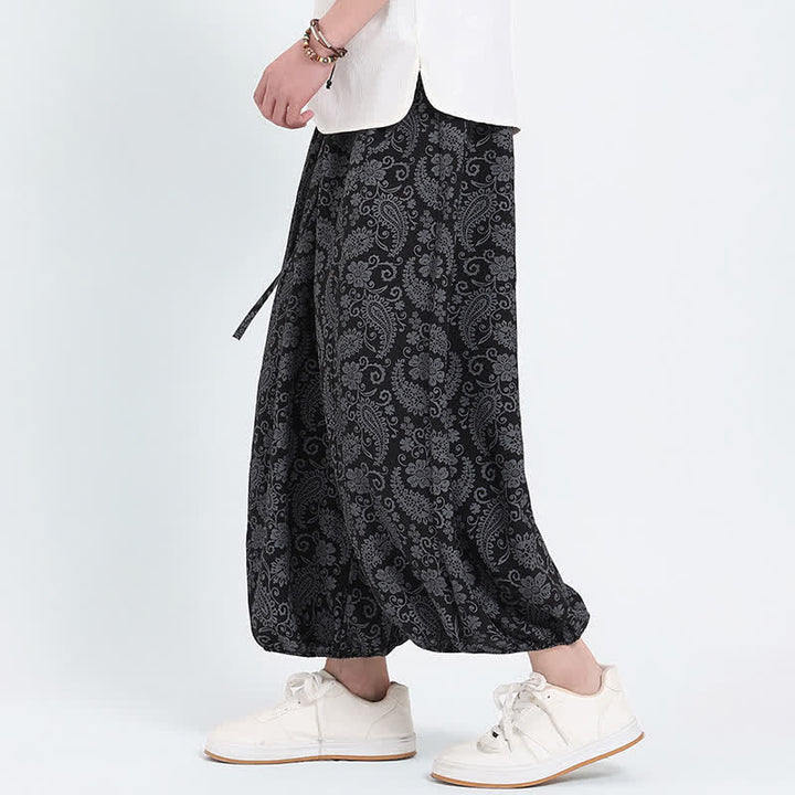 Buddha Stones Summer Boho Casual Drawstring Paisley Capri Pants Men's Harem Pants With Pocket - image 10