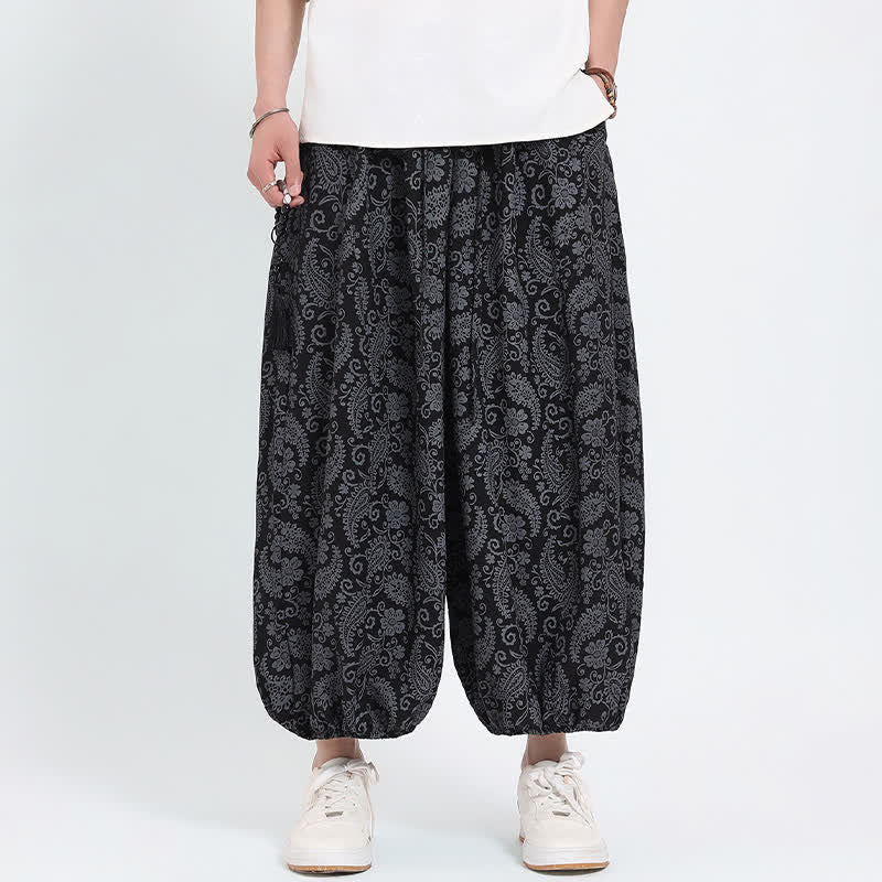 Buddha Stones Summer Boho Casual Drawstring Paisley Capri Pants Men's Harem Pants With Pocket - image 9