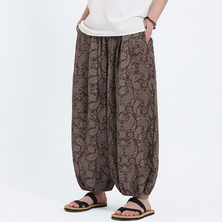 Buddha Stones Summer Boho Casual Drawstring Paisley Capri Pants Men's Harem Pants With Pocket - image 16