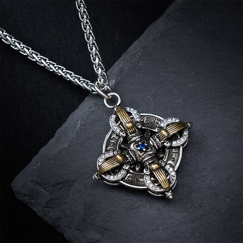 Buddha Stones Copper Plated With Silver Cross Vajra Pendant Necklace - image 3