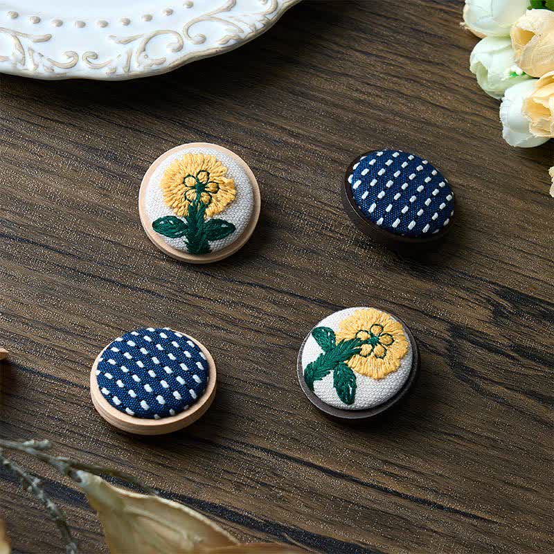 Buddha Stones Handmade Fabric Flower Grounding Round Brooch - image 7