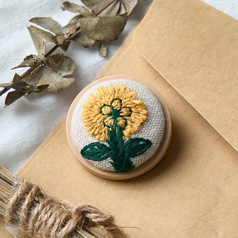 Buddha Stones Handmade Fabric Flower Grounding Round Brooch - image 3