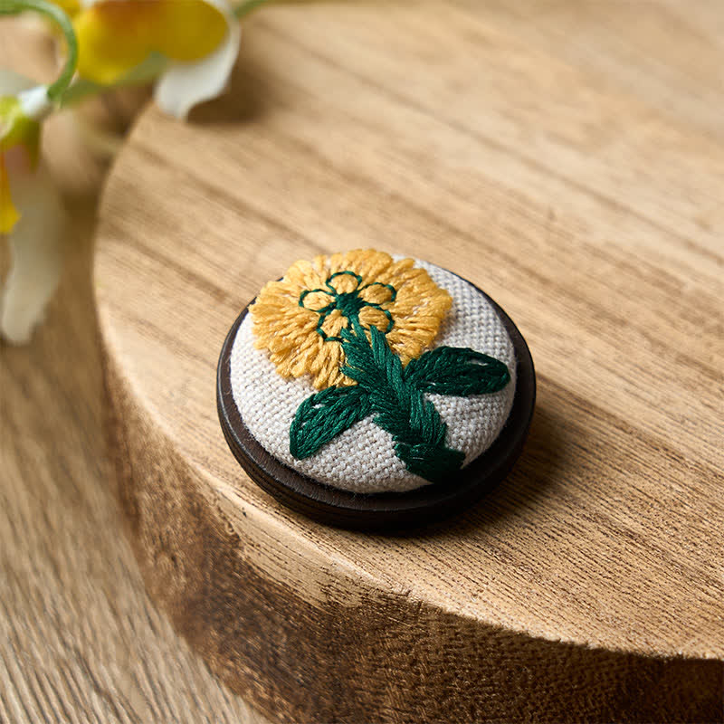 Buddha Stones Handmade Fabric Flower Grounding Round Brooch - image 10
