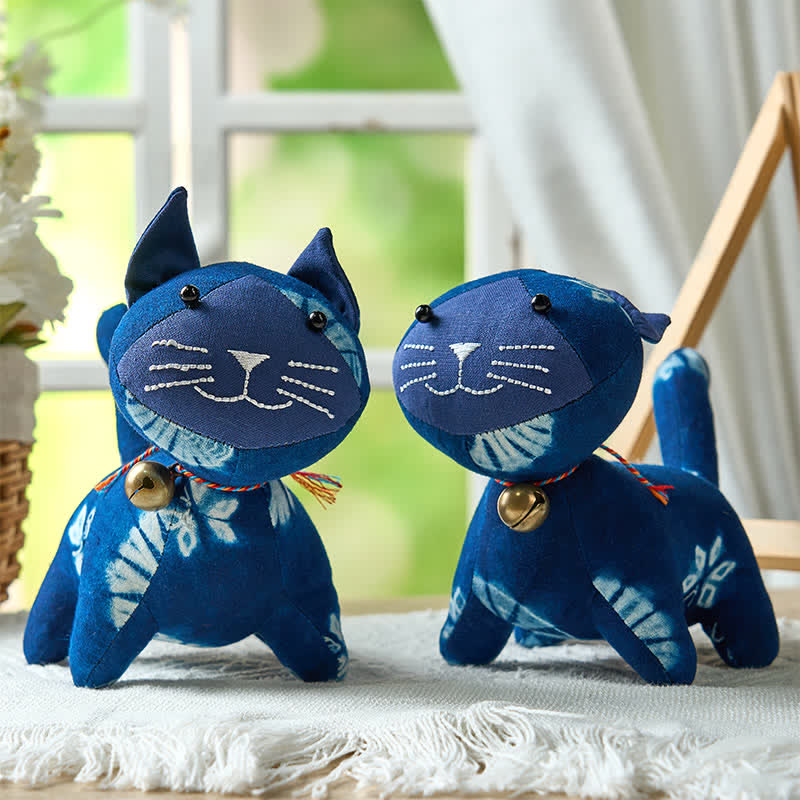 Buddha Stones Handmade Tie Dye Cotton Cat Decor with Bell - image 4