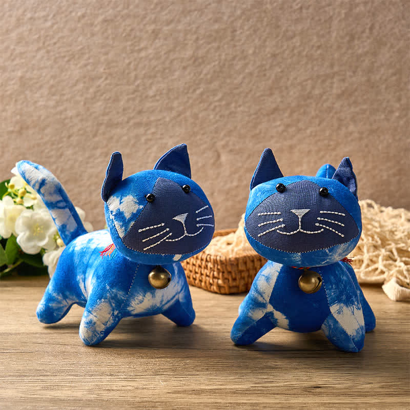 Buddha Stones Handmade Tie Dye Cotton Cat Decor with Bell - image 9