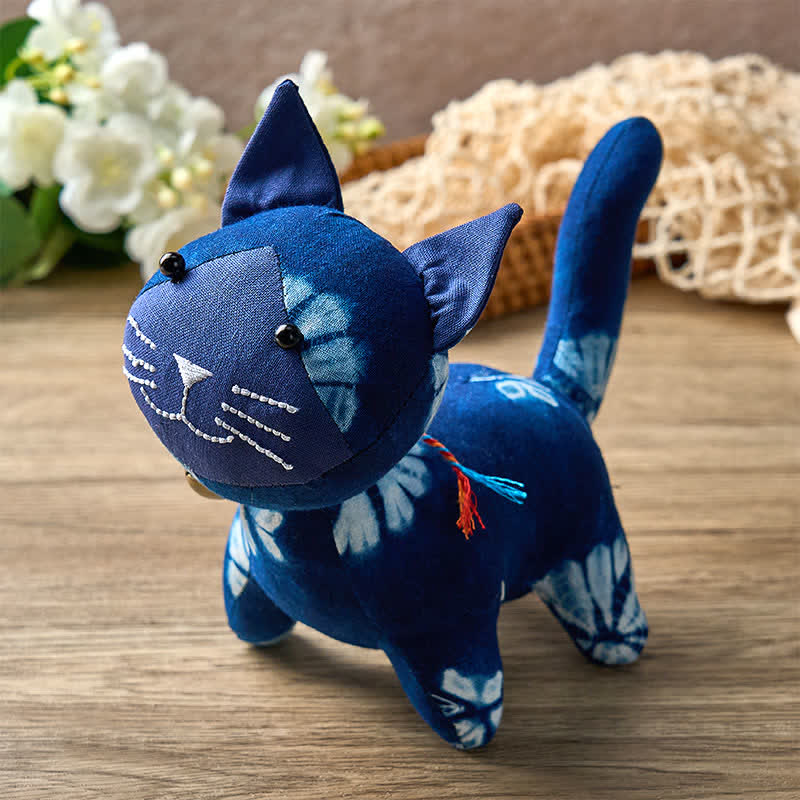 Buddha Stones Handmade Tie Dye Cotton Cat Decor with Bell - image 1