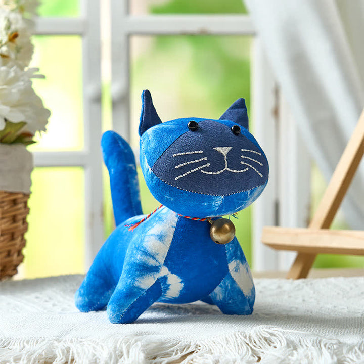 Buddha Stones Handmade Tie Dye Cotton Cat Decor with Bell - image 8