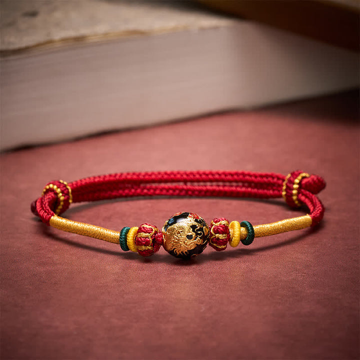 Buddha Stones Copper Dragon Bead Red String Strength Braided Bracelet - image 2