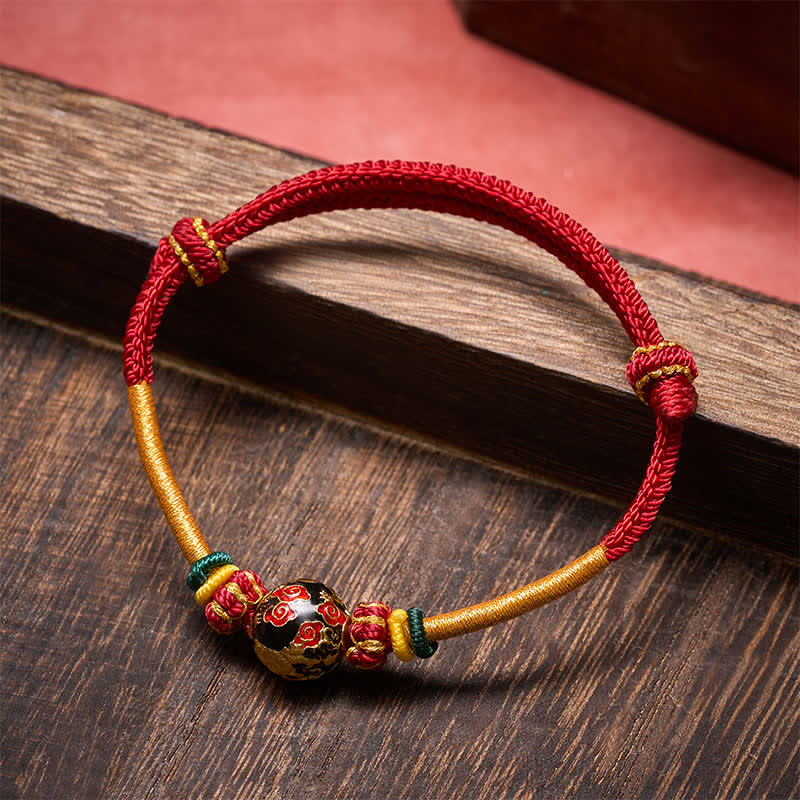 Buddha Stones Copper Dragon Bead Red String Strength Braided Bracelet - image 1