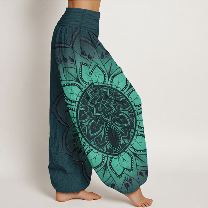 Buddha Stones Cotton Symmetrical Mandala Pattern Women's Elastic Waist Harem Pants - image 7