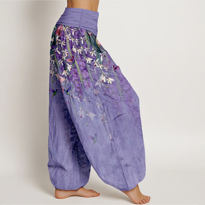 Buddha Stones Pure Cotton Orchid Birds Pattern Women's Elastic Waist Harem Pants - image 7