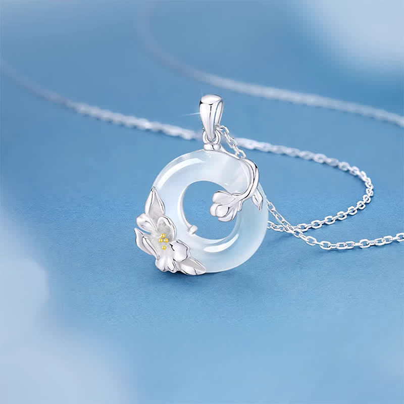 Buddha Stones White Chalcedony Camellia Peace Buckle Purity Necklace - image 1