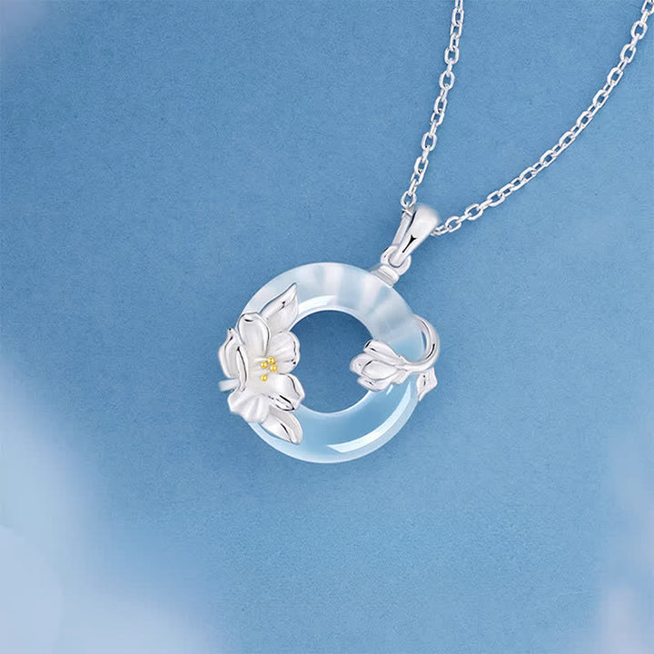 Buddha Stones White Chalcedony Camellia Peace Buckle Purity Necklace - image 2