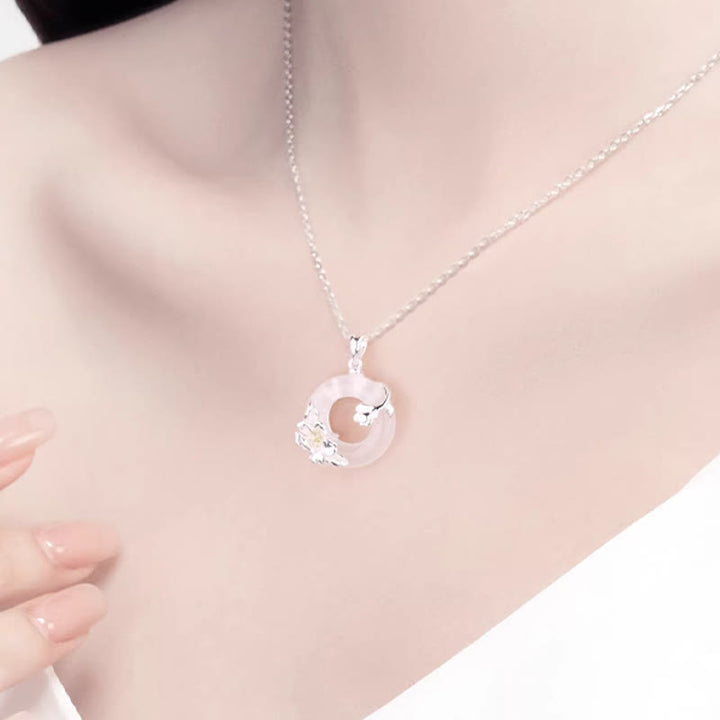 Buddha Stones White Chalcedony Camellia Peace Buckle Purity Necklace - image 4