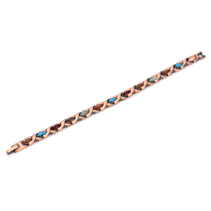 Buddha Stones Antique Copper Turquoise Inlaid Balance Adjustable Grain Link Bracelet - image 4