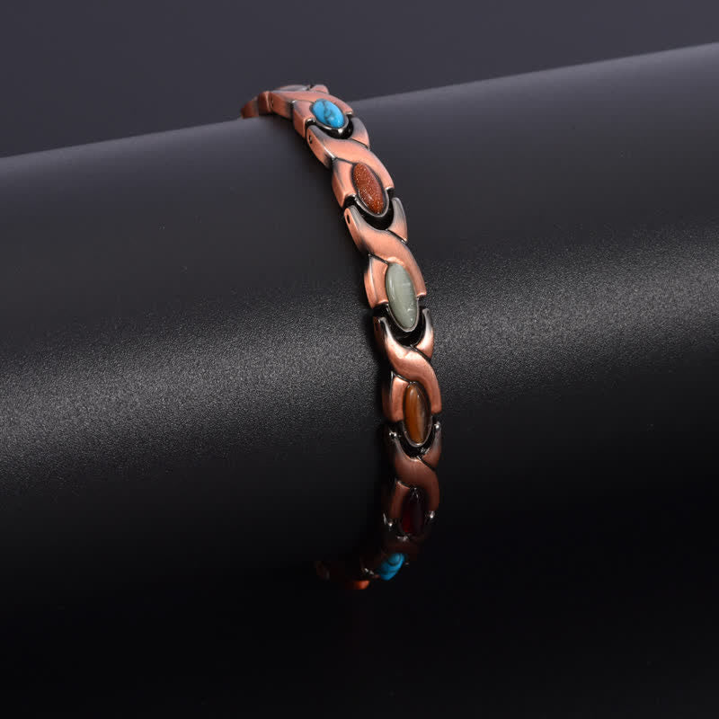 Buddha Stones Antique Copper Turquoise Inlaid Balance Adjustable Grain Link Bracelet - image 2