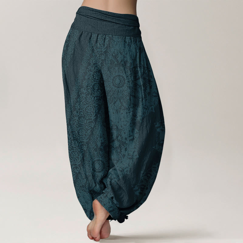 Buddha Stones Pure Cotton Mandala Pattern Parallel Flowers Women's Elastic Waist Harem Pants - image 7
