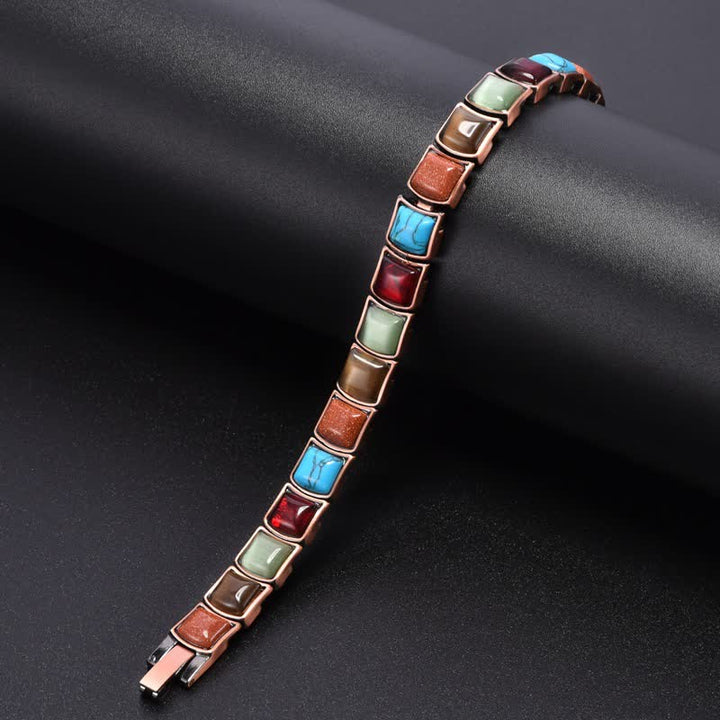 Buddha Stones Vintage Copper Inlaid Turquoise Balance Magnetic Bracelet - image 3