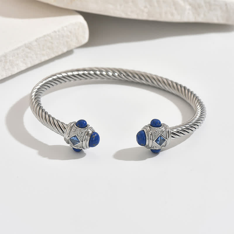 Buddha Stones Stainless Steel Spiral Energy Two Tone Cuff Bracelet - Silver (Blue Gem Accent) - image 12