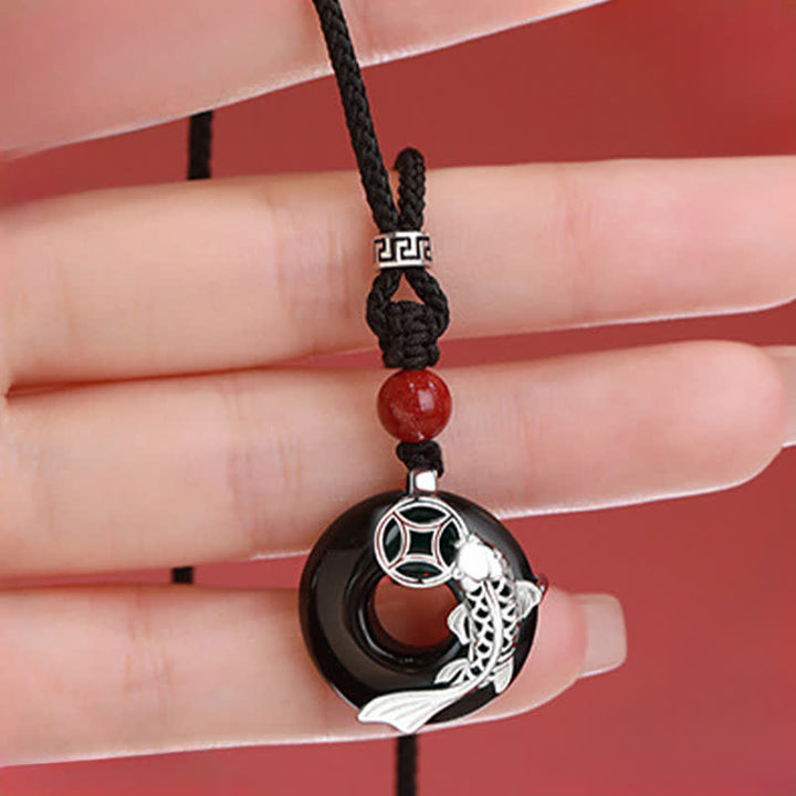 Buddha Stones Jade Koi Fish Success Braided Circular Chinese Style Necklace - image 10