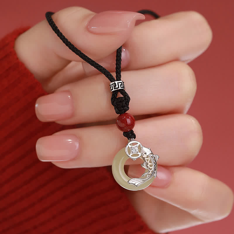 Buddha Stones Jade Koi Fish Success Braided Circular Chinese Style Necklace - image 12