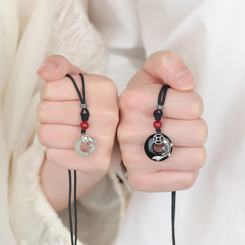 Buddha Stones Jade Koi Fish Success Braided Circular Chinese Style Necklace - image 2