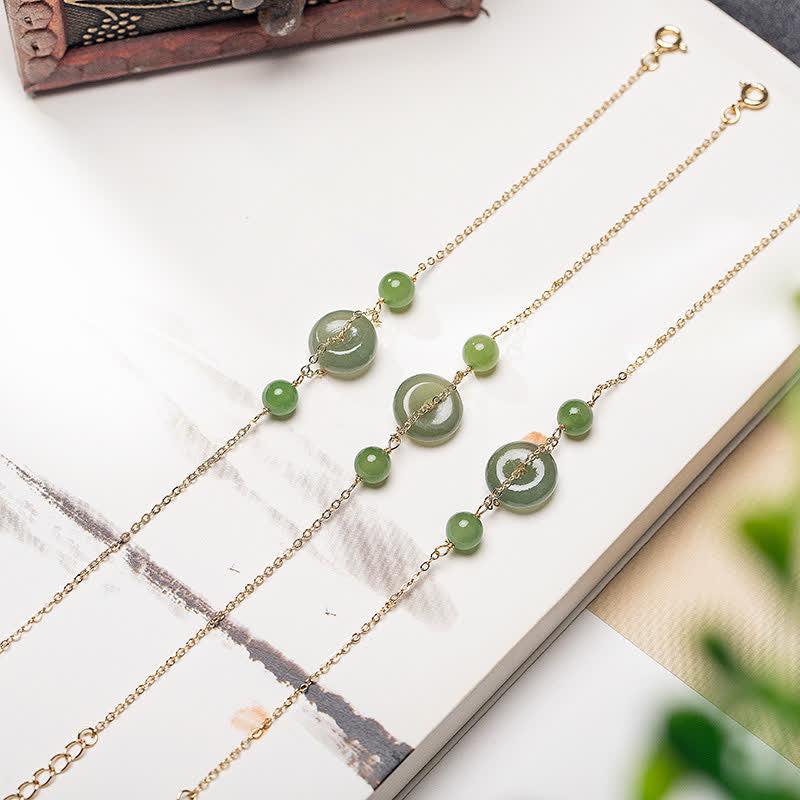 Buddha Stones Hetian Jade Peace Buckle Harmony Minimalist Round Chain Bracelet - image 4